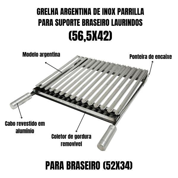 GRELHA ARGENTINA BRASEIRO LAURINDOS 52X34 INOX 56x42