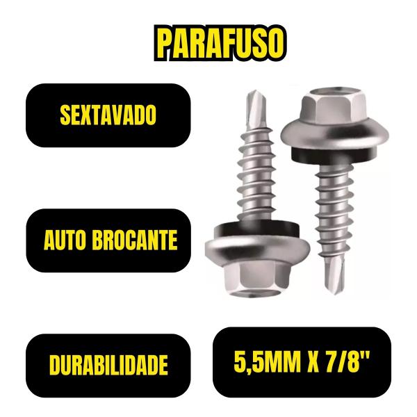 KIT PARAFUSO AUTOPERFURANTE PONTA BROCA 5,5x7/8 1000 UNIDADES AÇO 100mm