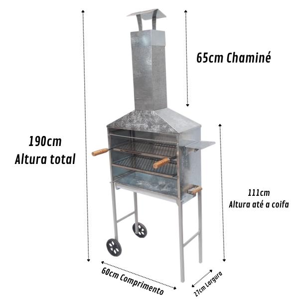 CHURRASQUEIRA GALVANIZADA ESPETINHO COM RODINHA+ DUTO COM 50CM GALVANIZADO 0