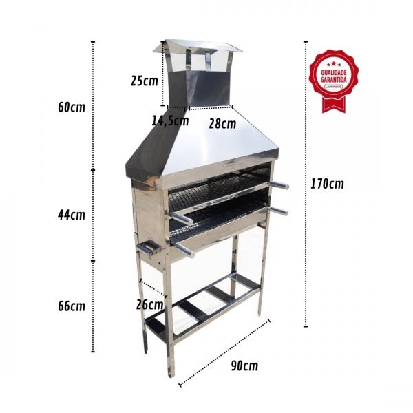 CHURRASQUEIRA INOX ESPETINHO COM COIFA L 900 90 CM