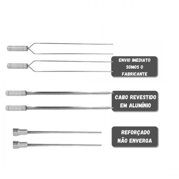 KIT 6 ESPETOS PARA CHURRASCO INOX DUPLO ESPADA CORACAO LAMINA 50CM 50cm