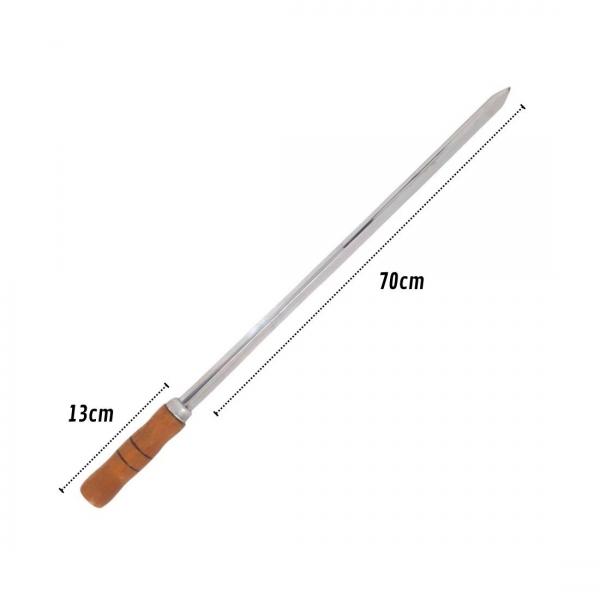 ESPETO CHATO CABO MADEIRA 70CM INOX 70