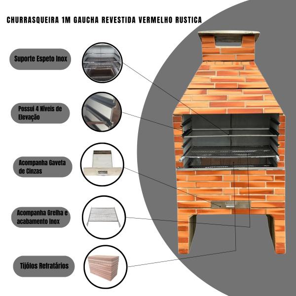 CHURRASQUEIRA REVESTIDA 1 METRO GAUCHA VERMELHA RUSTICA 1M