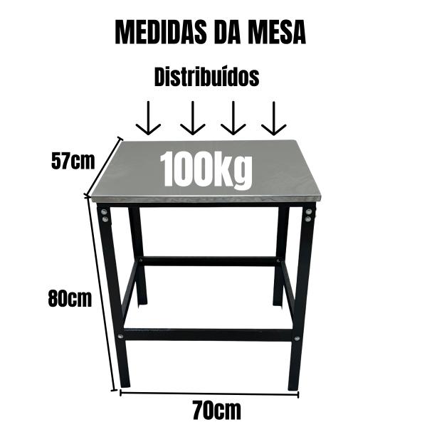 MESA INDUSTRIAL PRETA TAMPO INOX PEQUENA 0,70 INOX E PRETA P