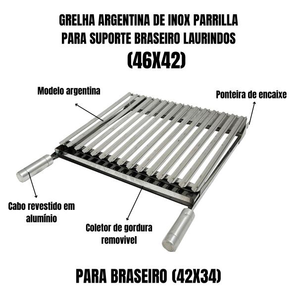 GRELHA ARGENTINA PARA BRASEIRO LAURINDOS 42X34 INOX 46x42