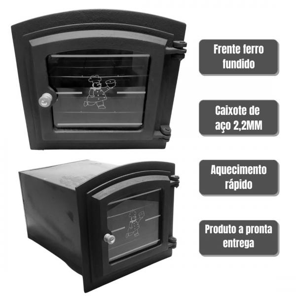 FORNO FERRO ACO CARBONO PEQUENO TAMPA VIDRO CHAPA 2 MM PRETO 43x42