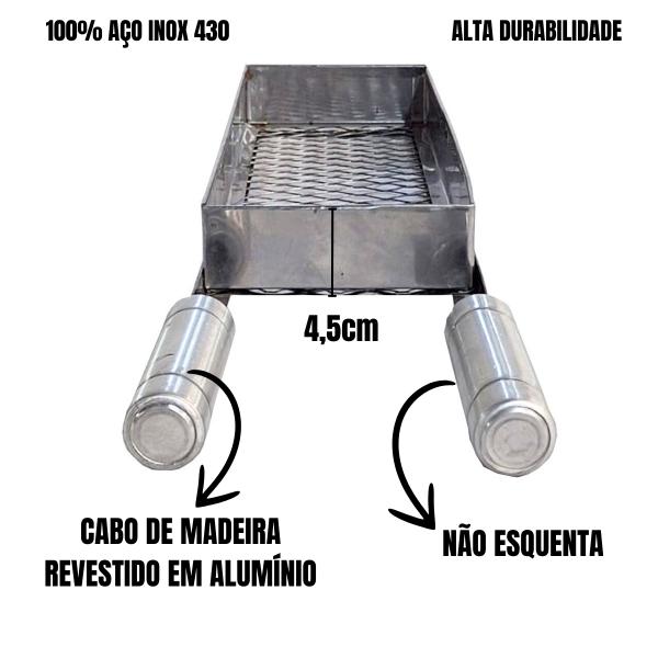 GRELHA CESTO COM PONTEIRAS - PEQUENA INOX BRILHANTE 58cm (P)