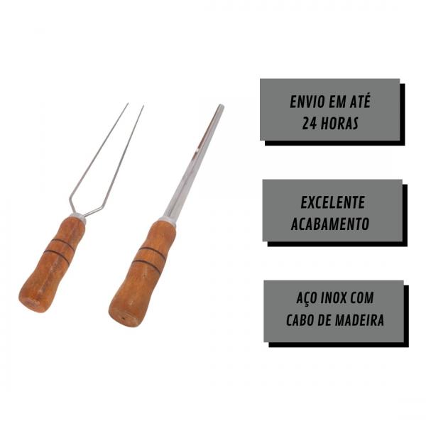 ESPETO CHATO CABO MADEIRA 40CM INOX 40