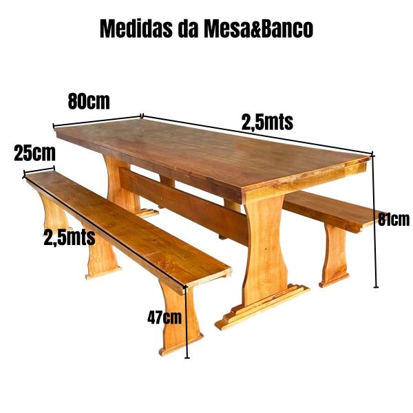 MESA EBLE COM 02 BANCOS MADEIRA 2,5 METROS