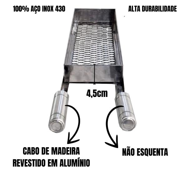 GRELHA CESTO COM 1 ESPETO DUPLO E 1 ESPADA - MÉDIO INOX BRILHANTE 68cm (M)