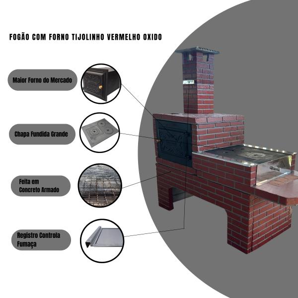 FOGAO COM FORNO TIJOLINHO VERMELHA OXIDO 176x66